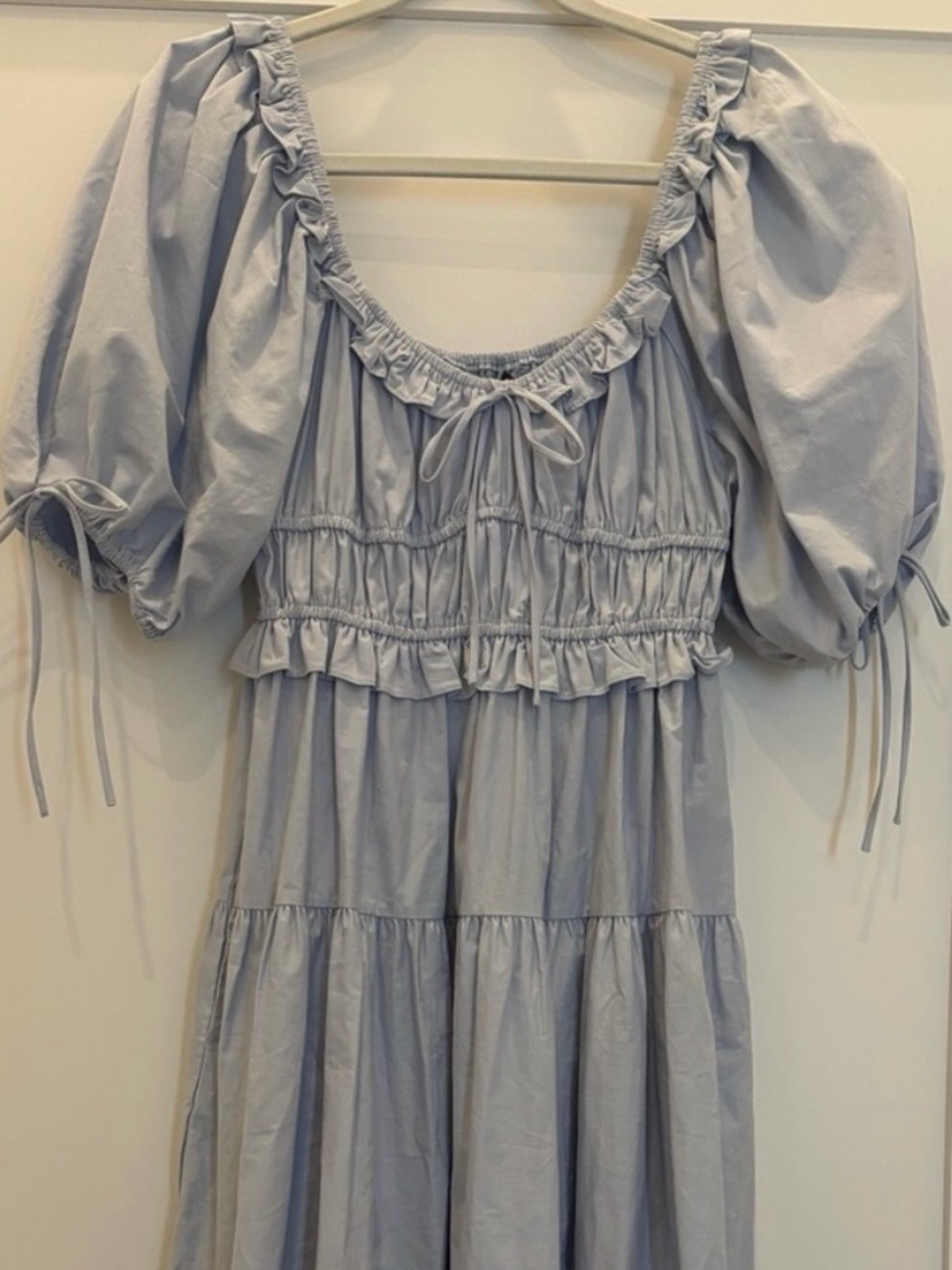 En Saison Light Blue Tiered Puff-Sleeve Dress